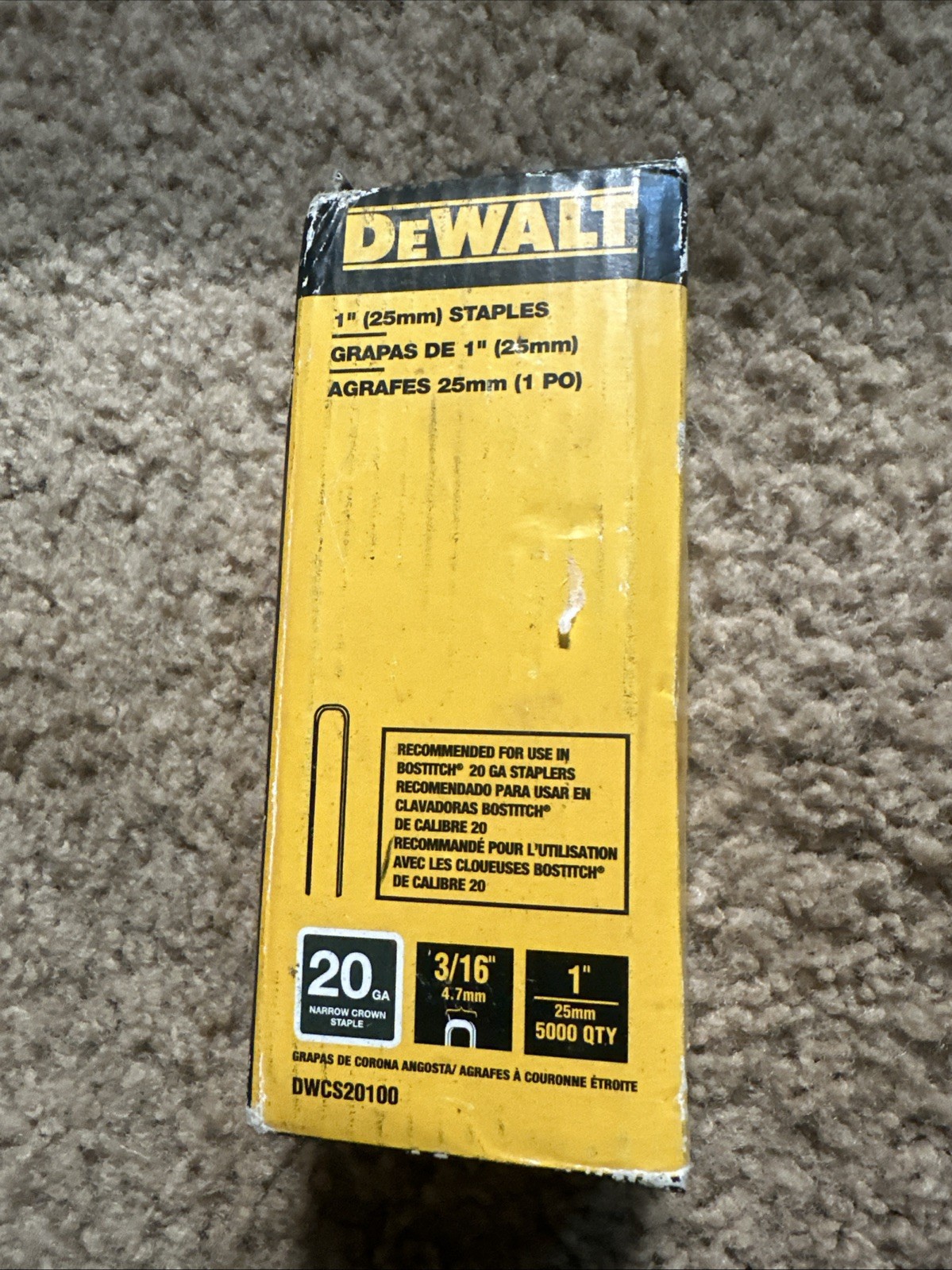 Dewalt 1 inx 3/16 in 20 Ga Crown Glue Collated Hardwood Flooring Staples