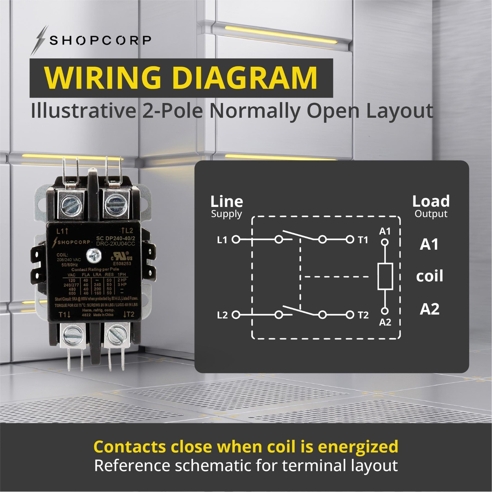 AC Contactor 40 Amp 50 RES 2 Pole 208/240VAC Coil – Definite Purpose UL Listed