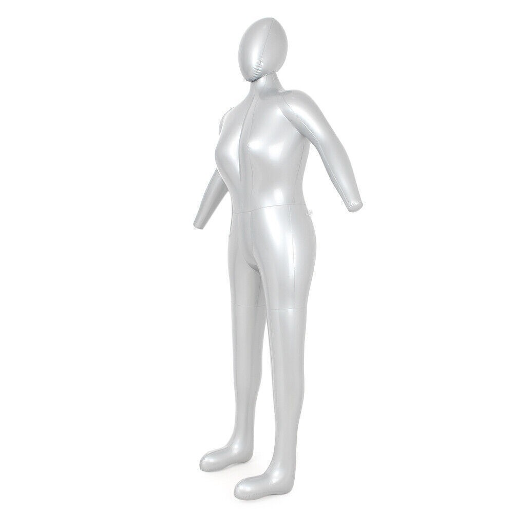 PVC Full Body Female Woman Inflatable Mannequin Dummy Torso Display Model Silver