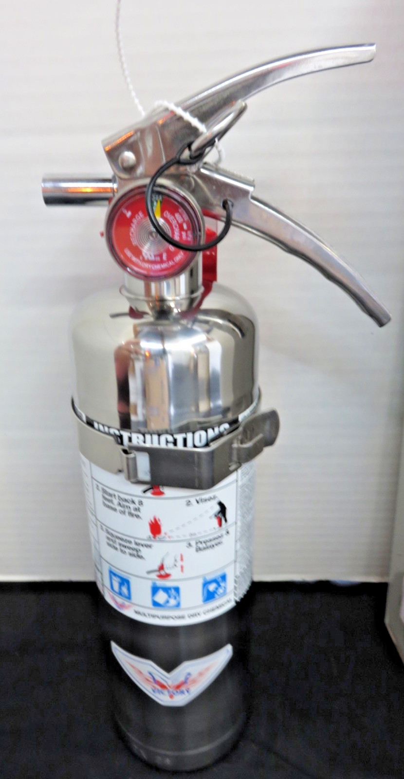 🧯2025-2.5 lb CHROME/STAINLESS STEEL ABC FIRE EXTINGUISHER W/VEHICLE BRACKET NEW