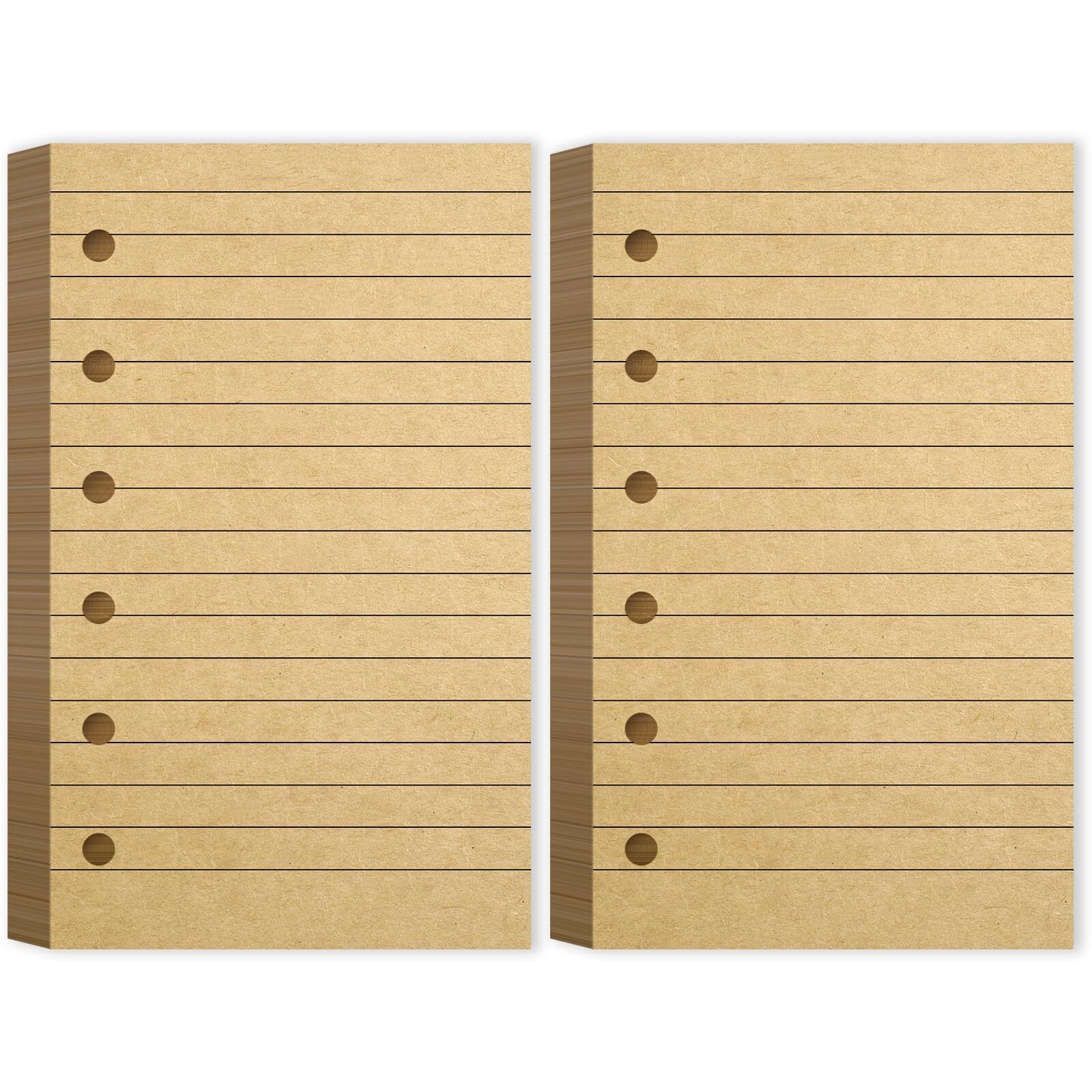 200 Sheets Blank Lined Paper Refill for 3 x 5 Binders 6 Ring Memo Kraft