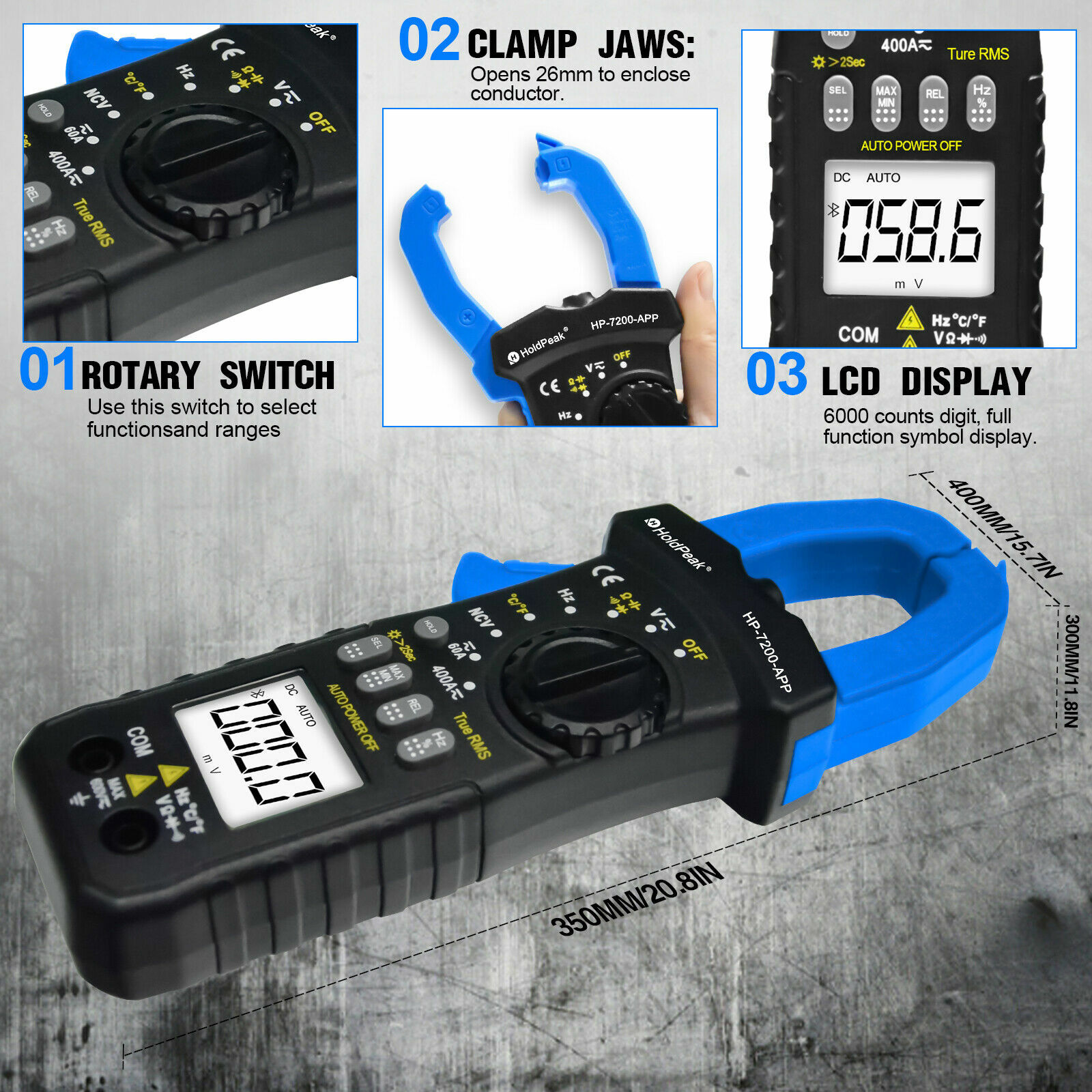 TRMS 6000 Counts Digital Clamp Meter with Bluetooth for AC DC Amp Volt Ohm Test