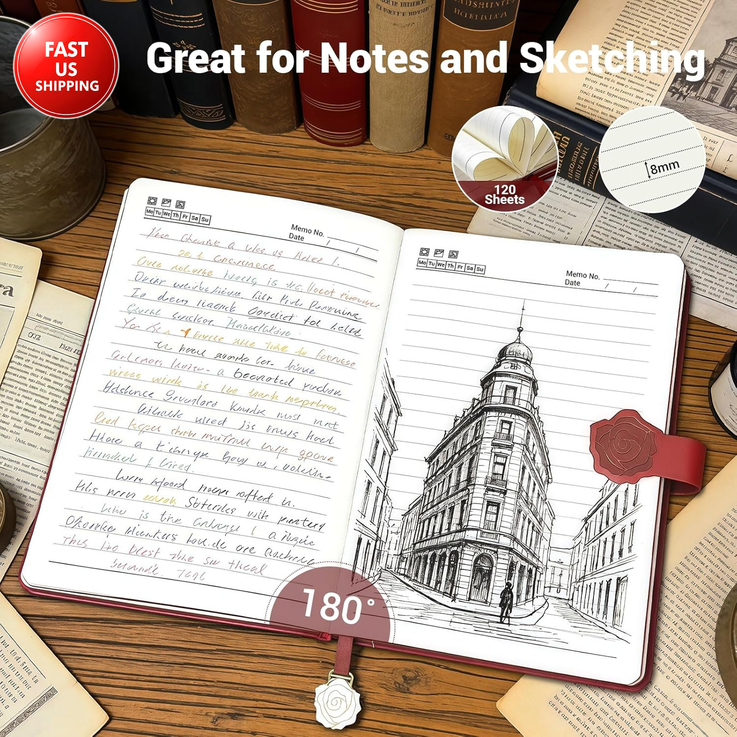 Leather Journal for Women, A5 Lined Daily Journal Notebook, Pretty Journaling fo