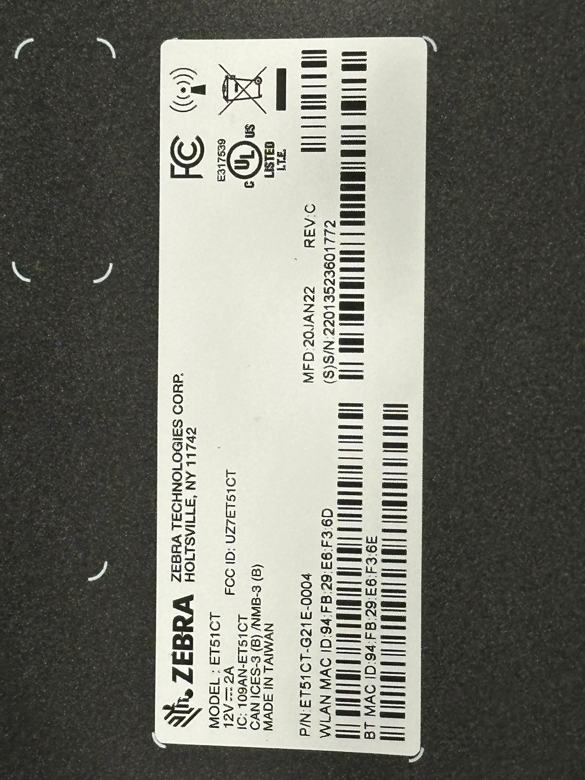 Genuine Zebra Enterprise Tablet ET51CT-G21E-0004 ET51 Rugged Tablet