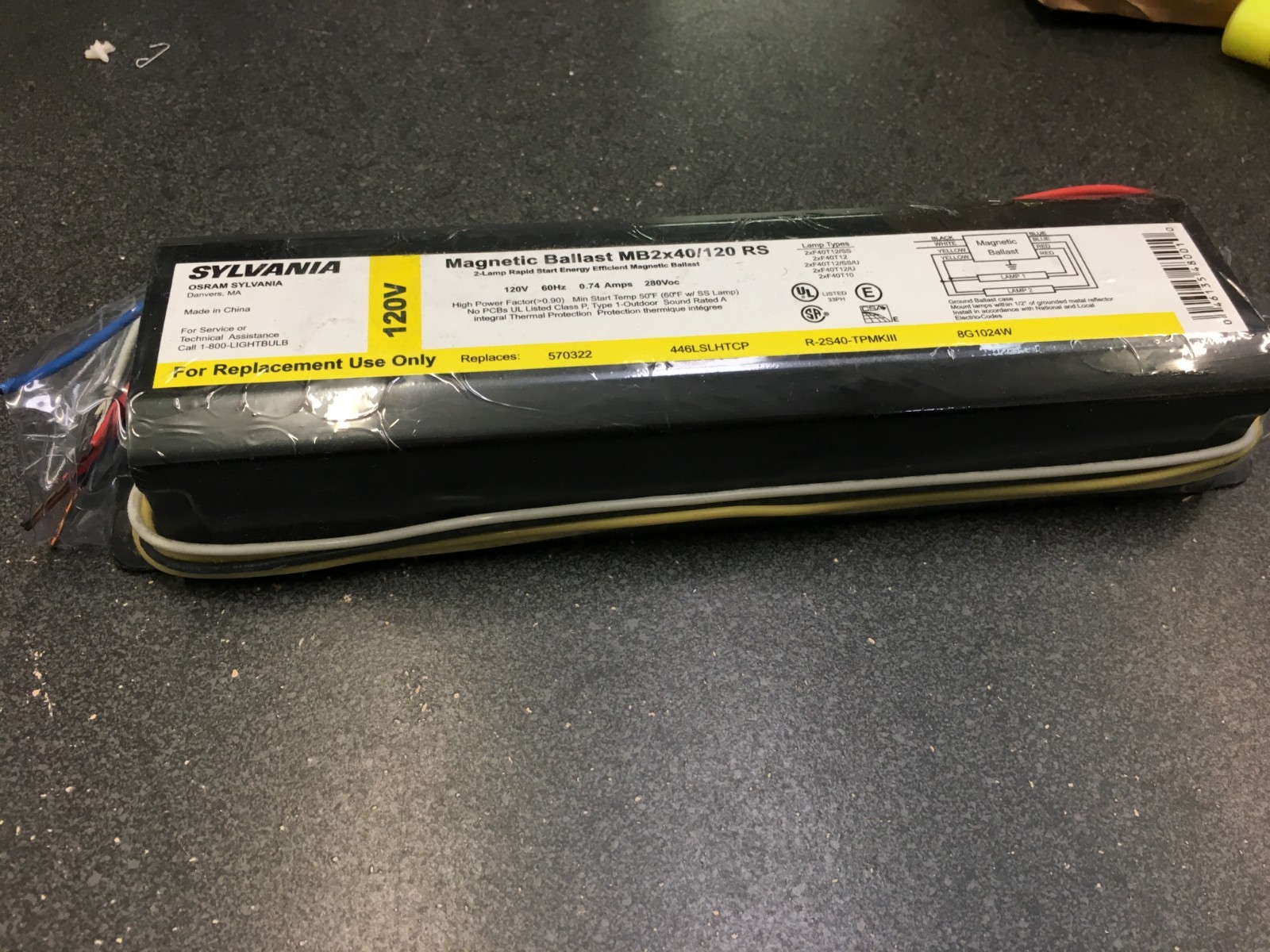 Sylvania MB2x40/120 RS 120V Magnetic Ballast for two 4 ft F34/F40 T12 FLUR bulbs