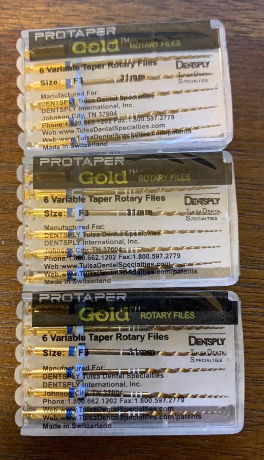 Dentsply ProTaper Gold Rotary Files F1,F2,F3,S1,S2,SX-F3, SX19 25mm 6 file pkg 1
