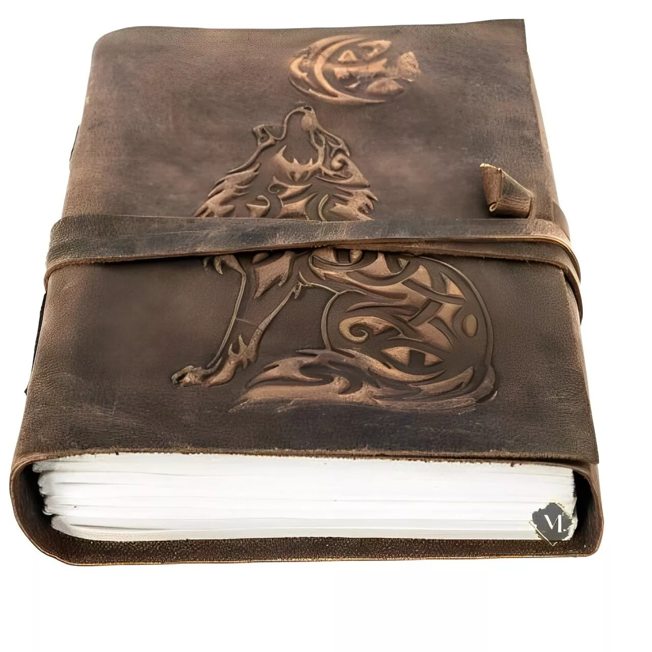 Handmade Leather Journal with Wolf, 200 Unlined Pages Diary | B1G1 Free