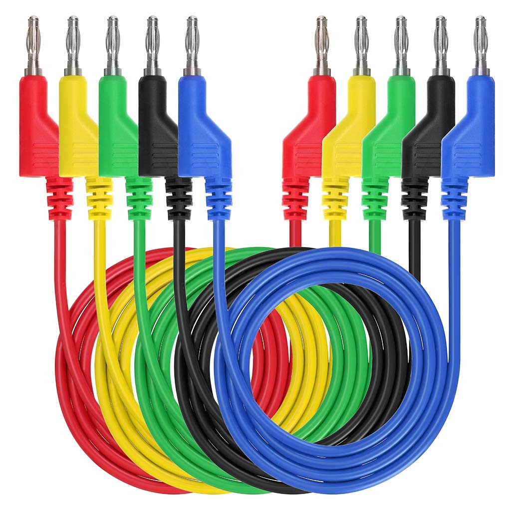 Sumnacon 5pcs Banana to Plug 3.3Ft/1M, Black, Blue, Green, Red, Yellow