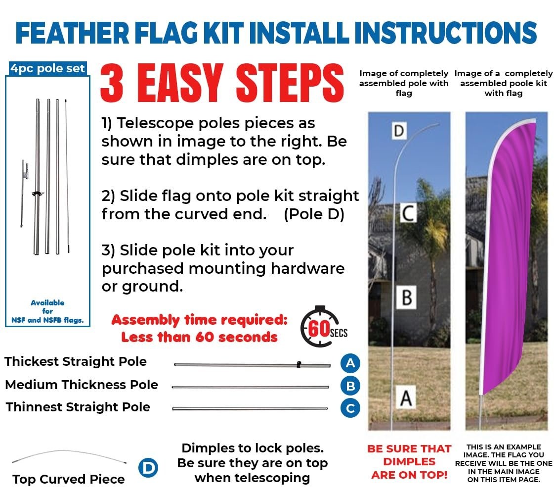 Solid Bright Purple Swooper Feather Banner Sign with Flag Pole Kit and Ground…