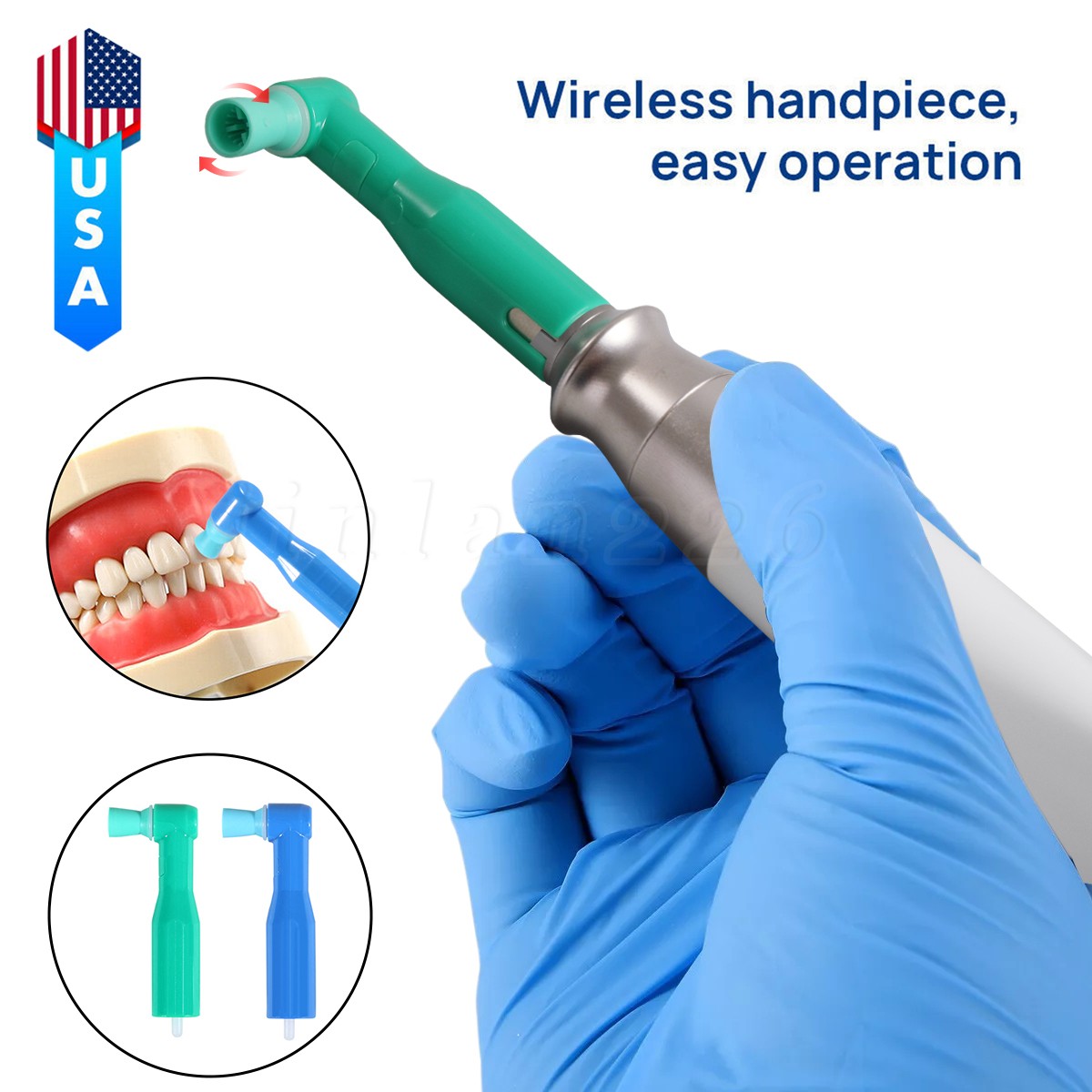 Dental Cordless Electric Hygiene Prophy Handpiece 360° Swivel + 2 Prophy Angles