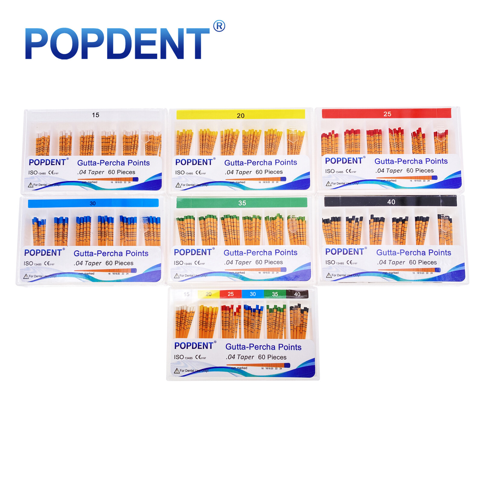 POPDENT Dental Endo Gutta Percha Points Root Canal Taper 0.02/0.04/0.06 #15-#40