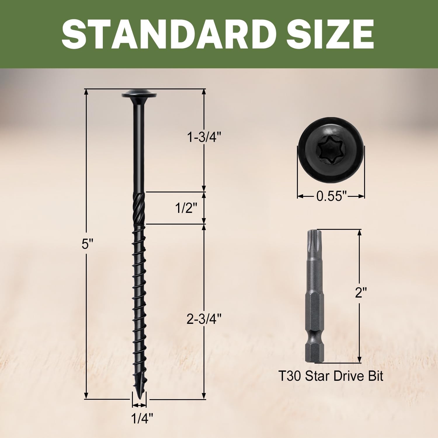 25pcs #14×5″ Lag Screws Torx Drive Structural Wood Timber Screws w/ T30 Star Bit