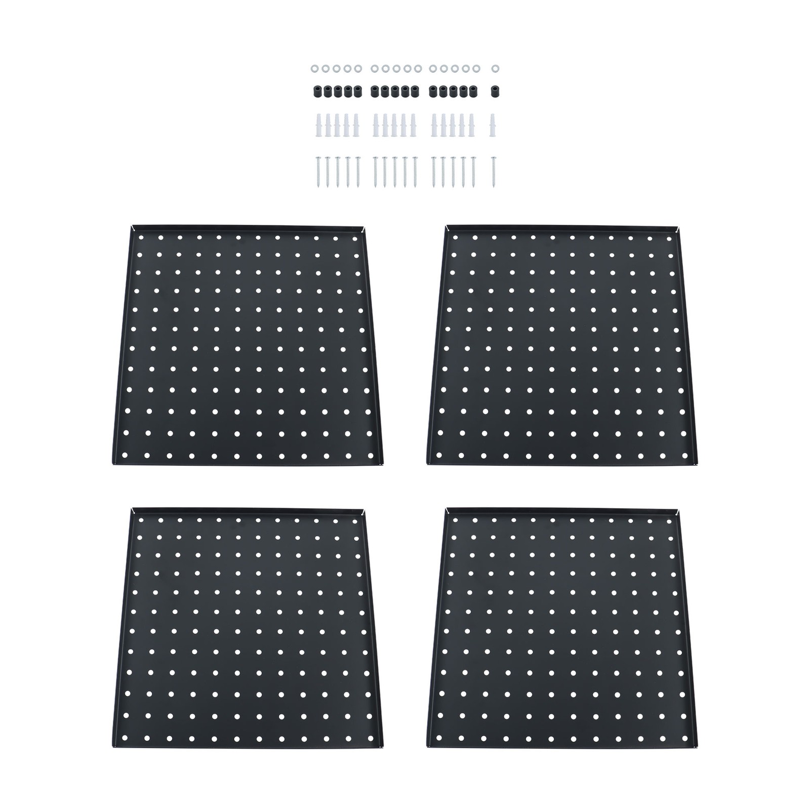 4 Pack 12″x12″ Heavy Duty Black Metal Pegboard Panels Pegboard Wall Organizer