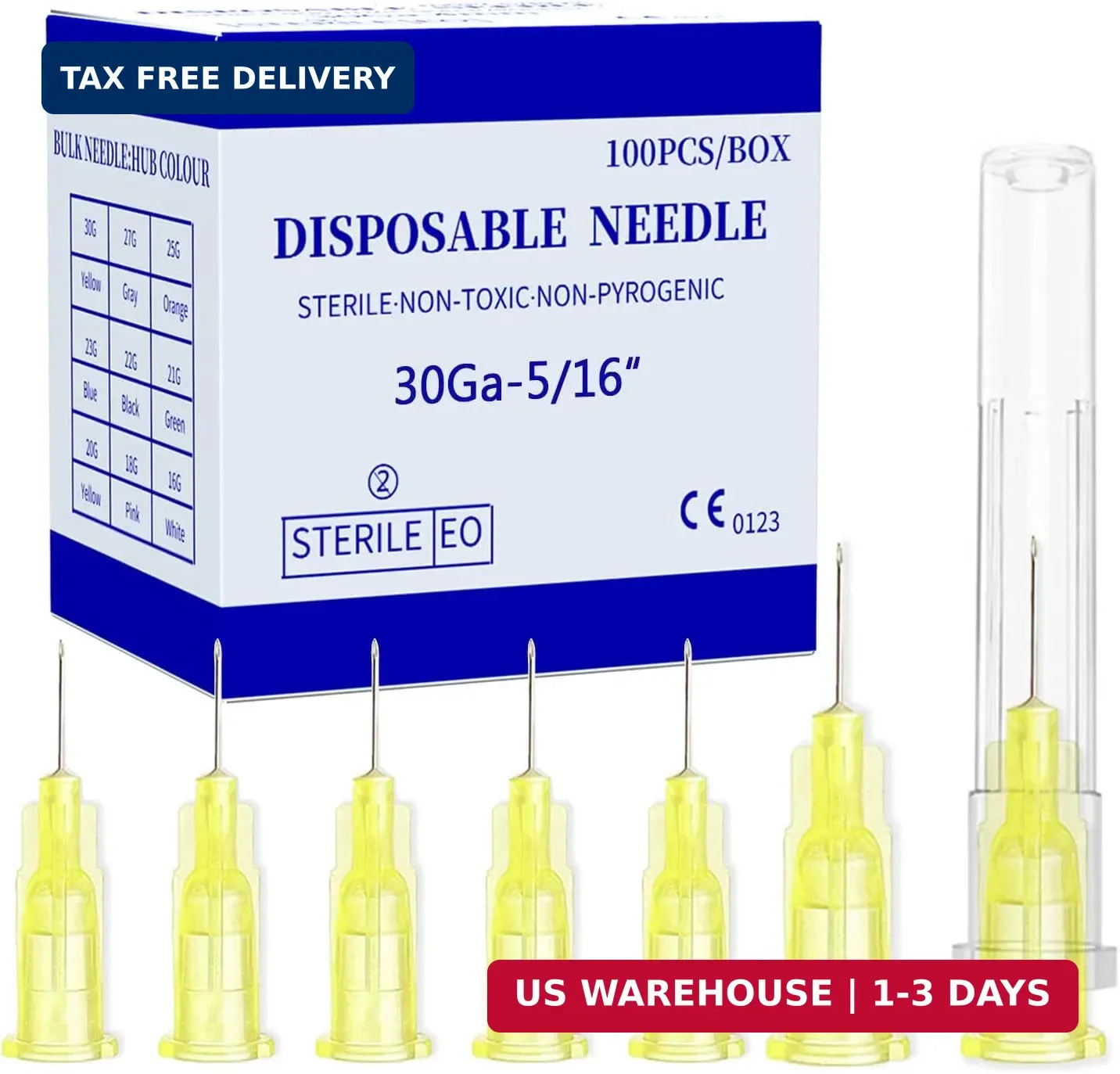 Disposable Luer Lock Needle 30Ga 5/16 Inch 8mm 100Pack(30Ga-5/16IN)