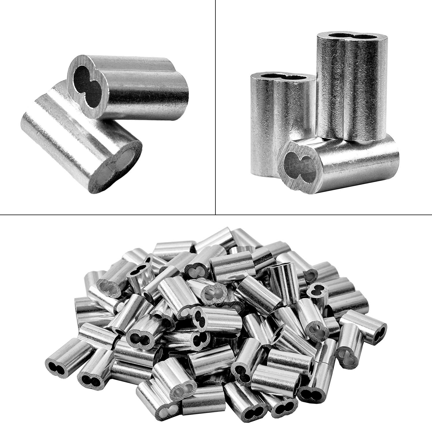 1/8″ 100Pcs Aluminum Crimping Loop Sleeve For Wire Rope, Cable Ferrule