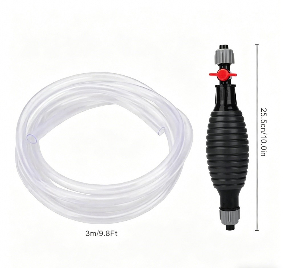 9.8Ft Siphon Hose Transfer Hand Pump With Flow Valve For Gasoline Oil Water Fuel