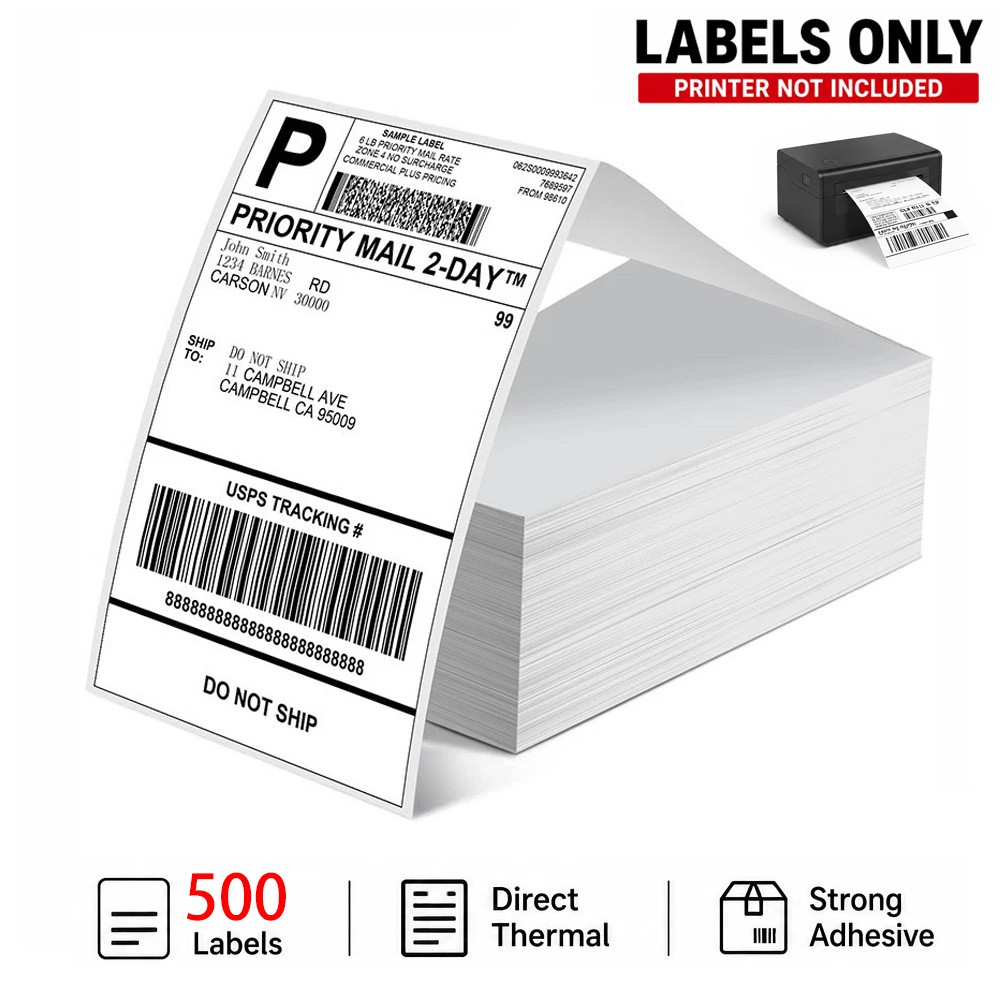 4×6 Fanfold Direct Thermal Shipping Labels for Zebra & Rollo 500 Labels / Stack