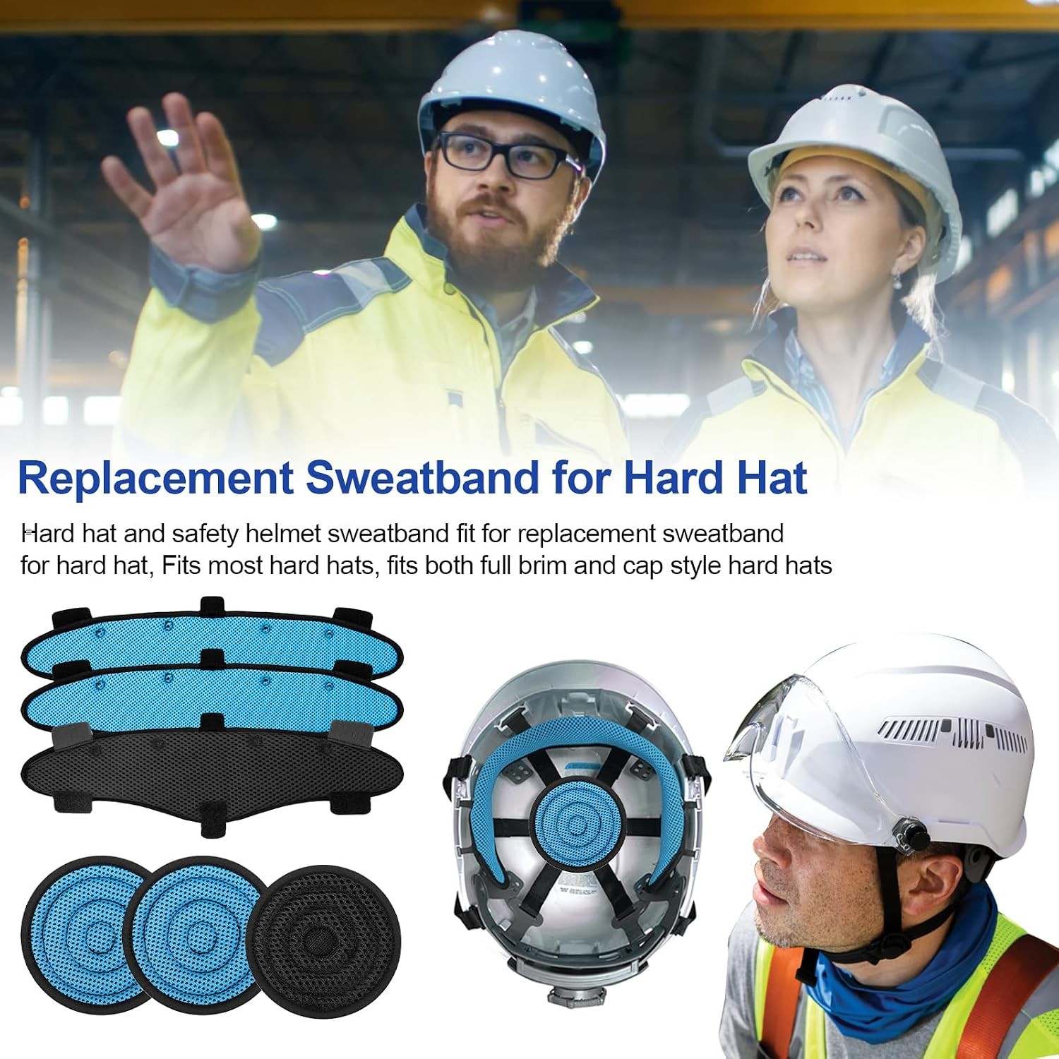 Washable Reusable Hard Hat Top Pads and Sweatbands Safety Helmet Accessories
