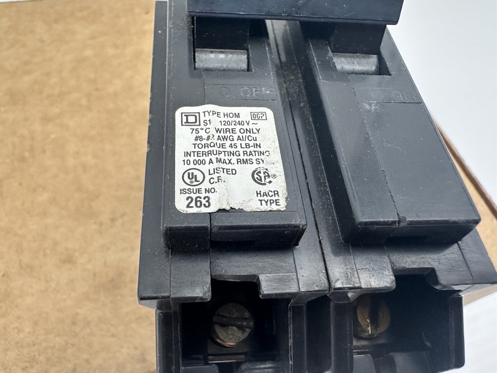 Square D HOM263 HOM 263 Plug-in Mount Circuit Breaker 50 Amp 120/240V EUC