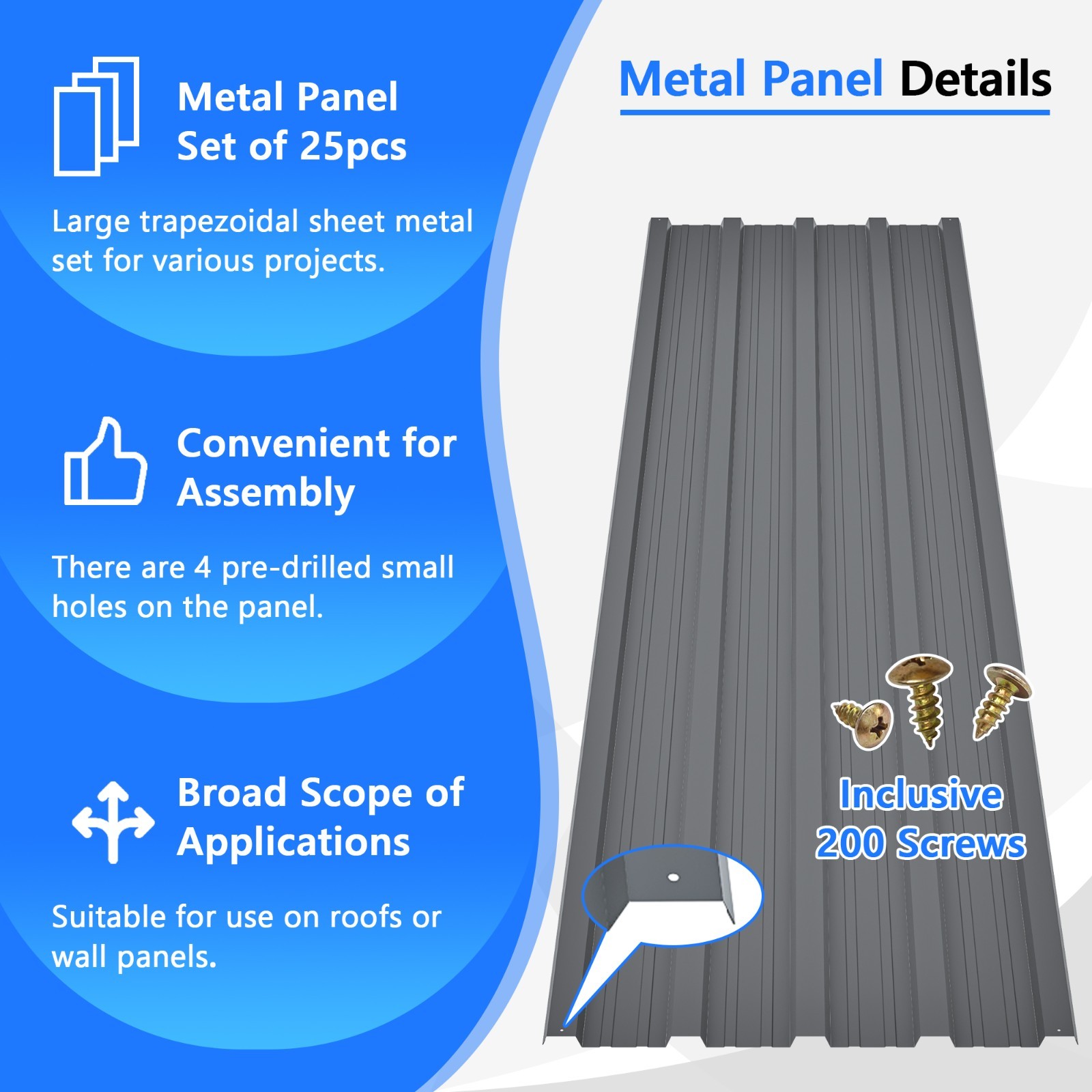 15 Pcs Galvanized Metal Roof Panels 16.77″x73.23″ Screws Included Shed Gray