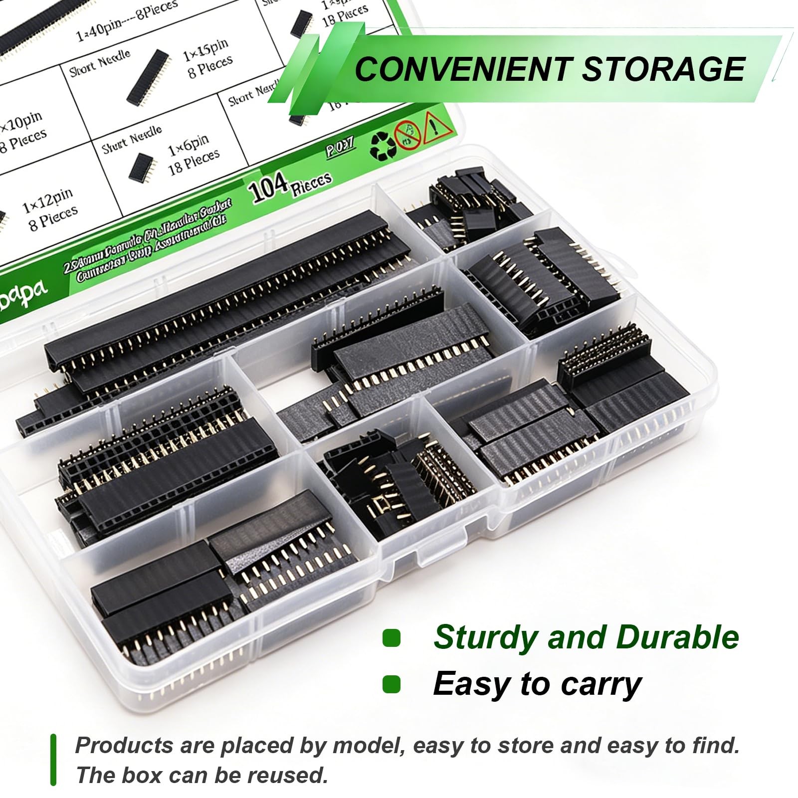 104 Pcs Male Female Pin Header Connectors 2.54mm