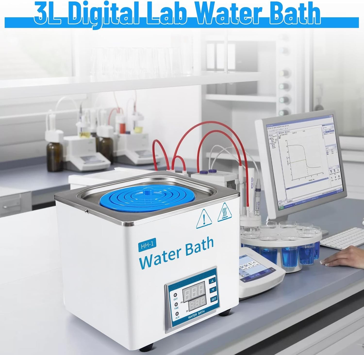 Lab Water Bath 3L Digital Thermostatic Stainless Steel Liner Electric Laboratory
