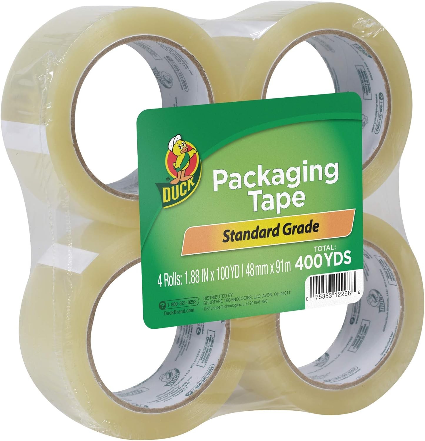 Duck Brand Standard Packaging Tape Refills – 4 Extra Long Rolls of Clear Tape