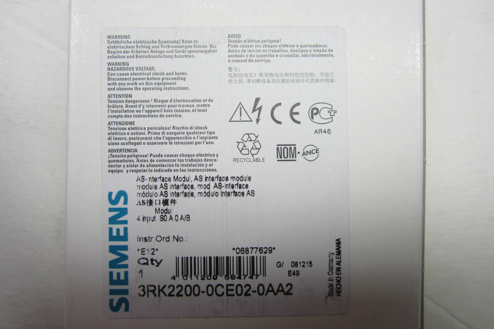 NEW SIEMENS 3RK2200-0CE02-0AA2 INTERFACE MODULE 3RK22000CE020AA2