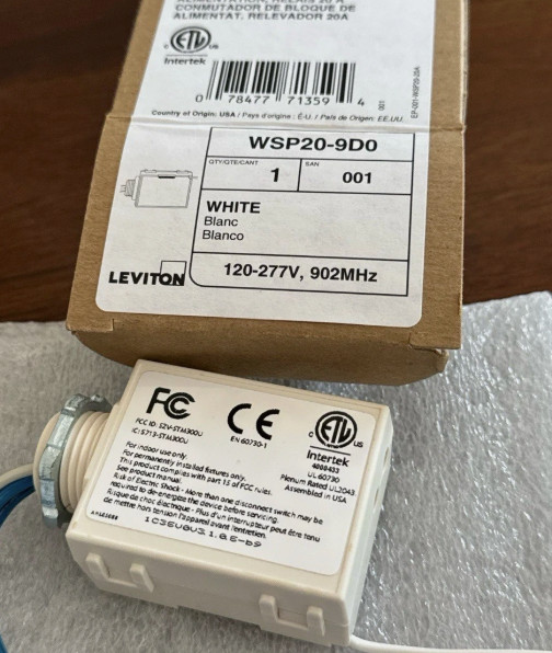 Leviton WSP20-9D0 LevNet RF Wireless Relay 20A NEW