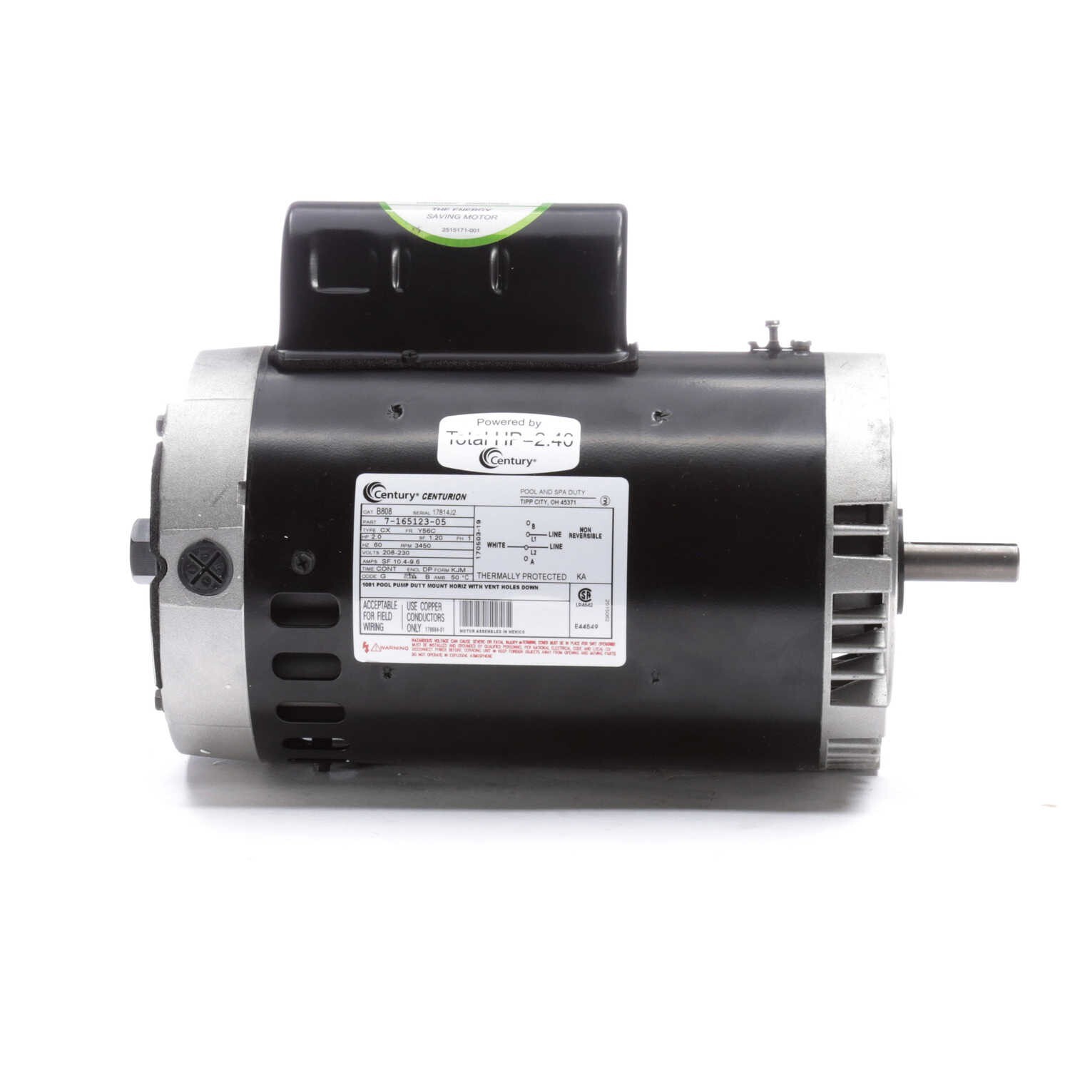 Century B808 Electric Motor 2 HP 3600 Rpm 1PH 208-230 Volt 56C Frame