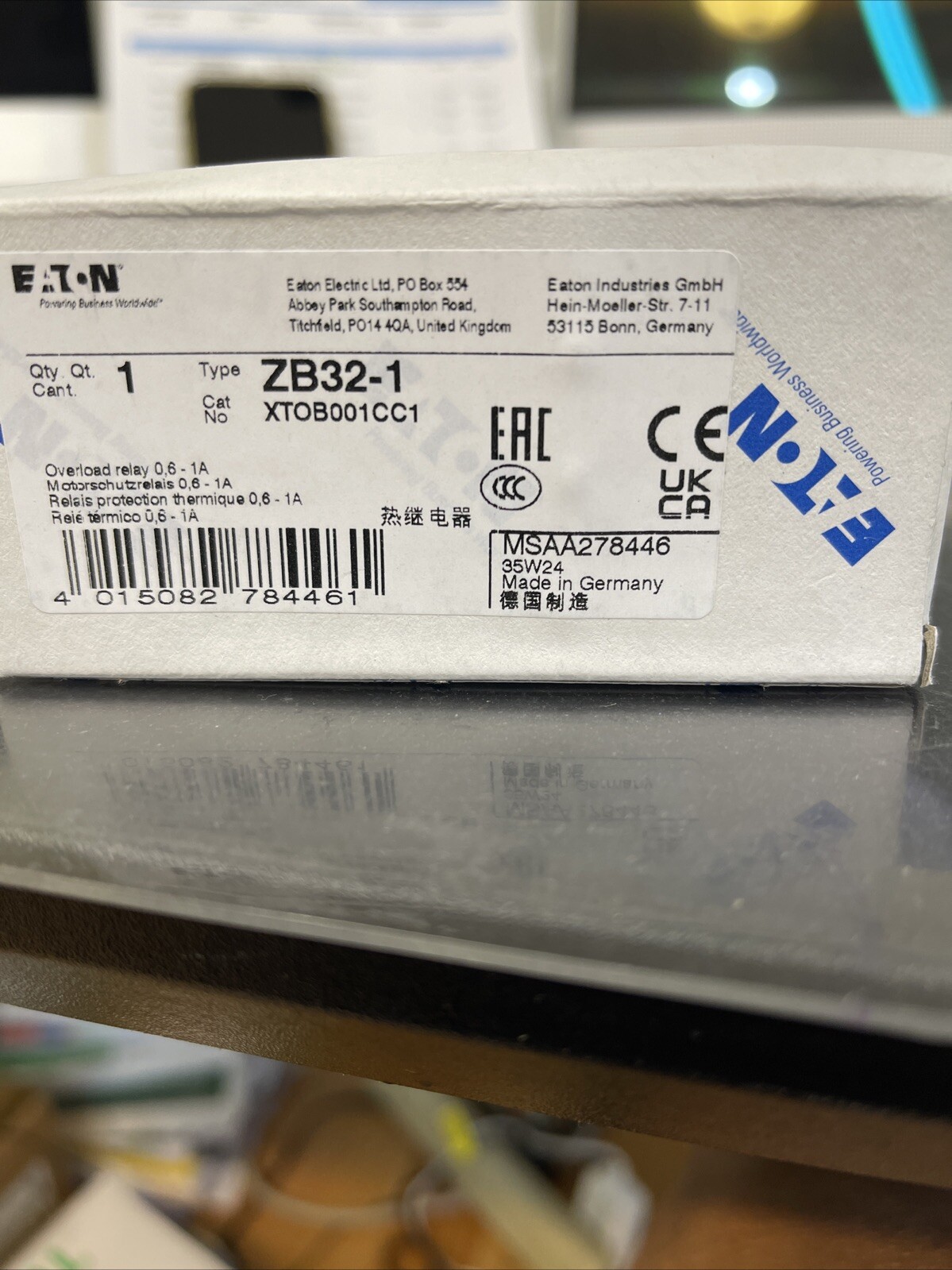 Eaton XTOB001CC1 Overload Relay 0.6-T0 1 AMPS MOELLER ZB32-1