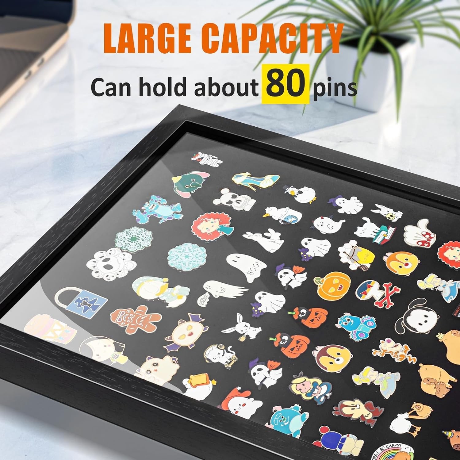 Pin Display Case Wall Mount Shadow Box Frame for Enamel Pins Black