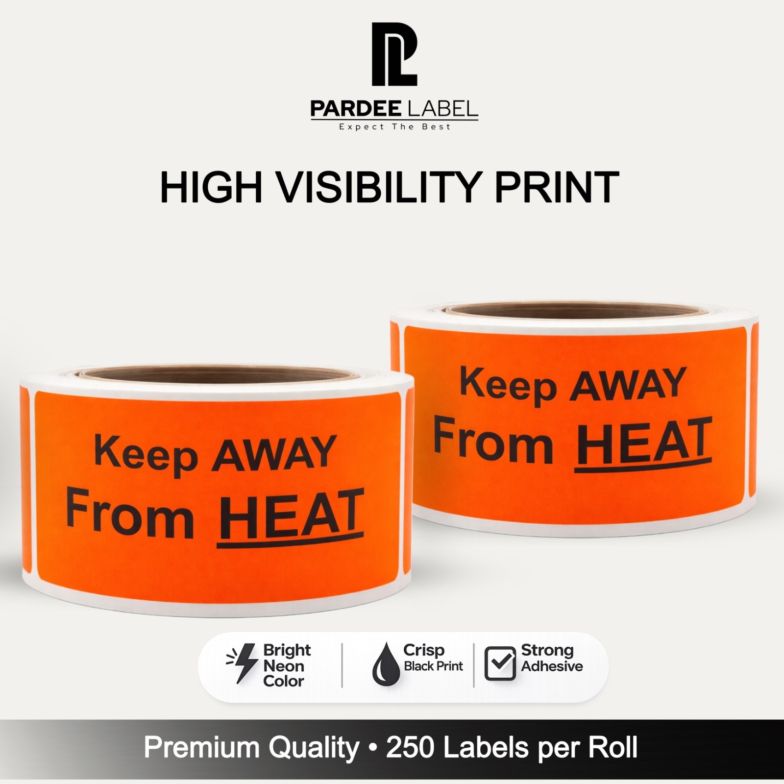 Keep Away From Heat Stickers 2×4 Neon Red Warning Labels 250/Roll