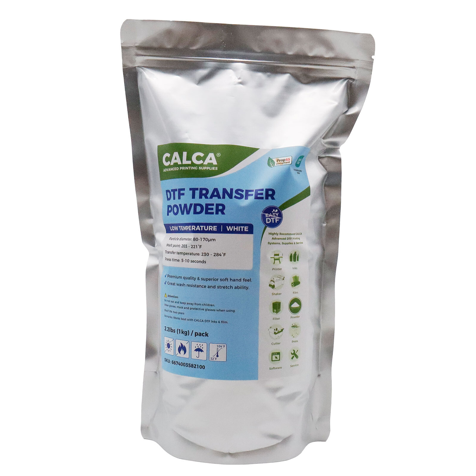 CALCA TPU DTF Powder for DTF Printer(2.2lbs, 1kg, Fine,Low Temperature, White)
