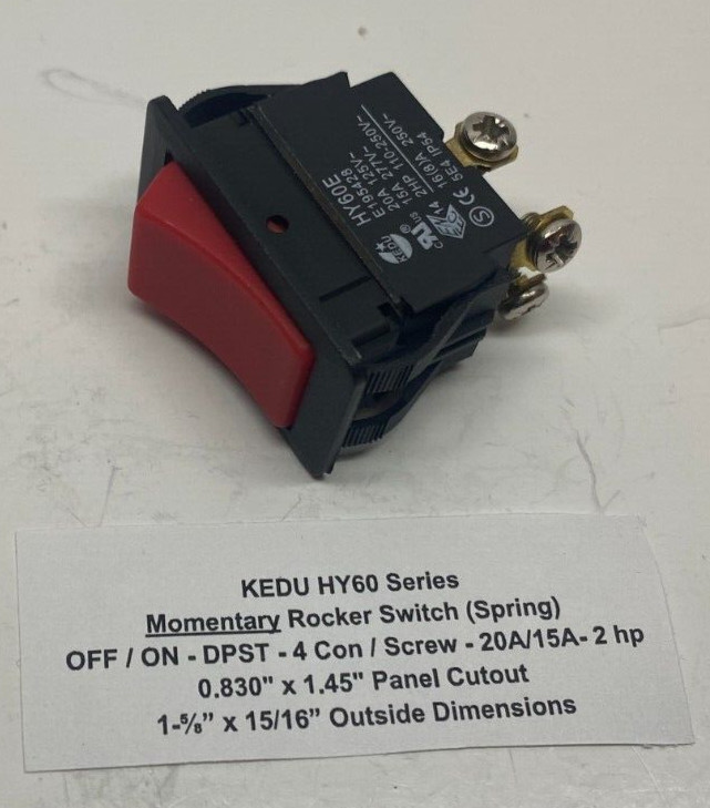 OFF/ON DPST Momentary Rocker Switch 20A 2hp 4 Screw Connect (0.830″ x 1.45″)