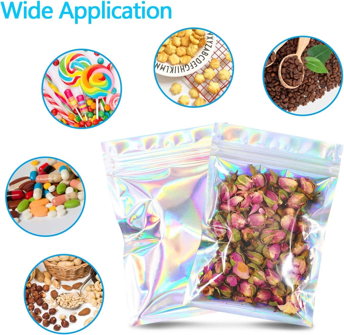 Holographic Mylar Bags Smell Proof Food Storage Zip Seal Foil Pouch Candy Bag
