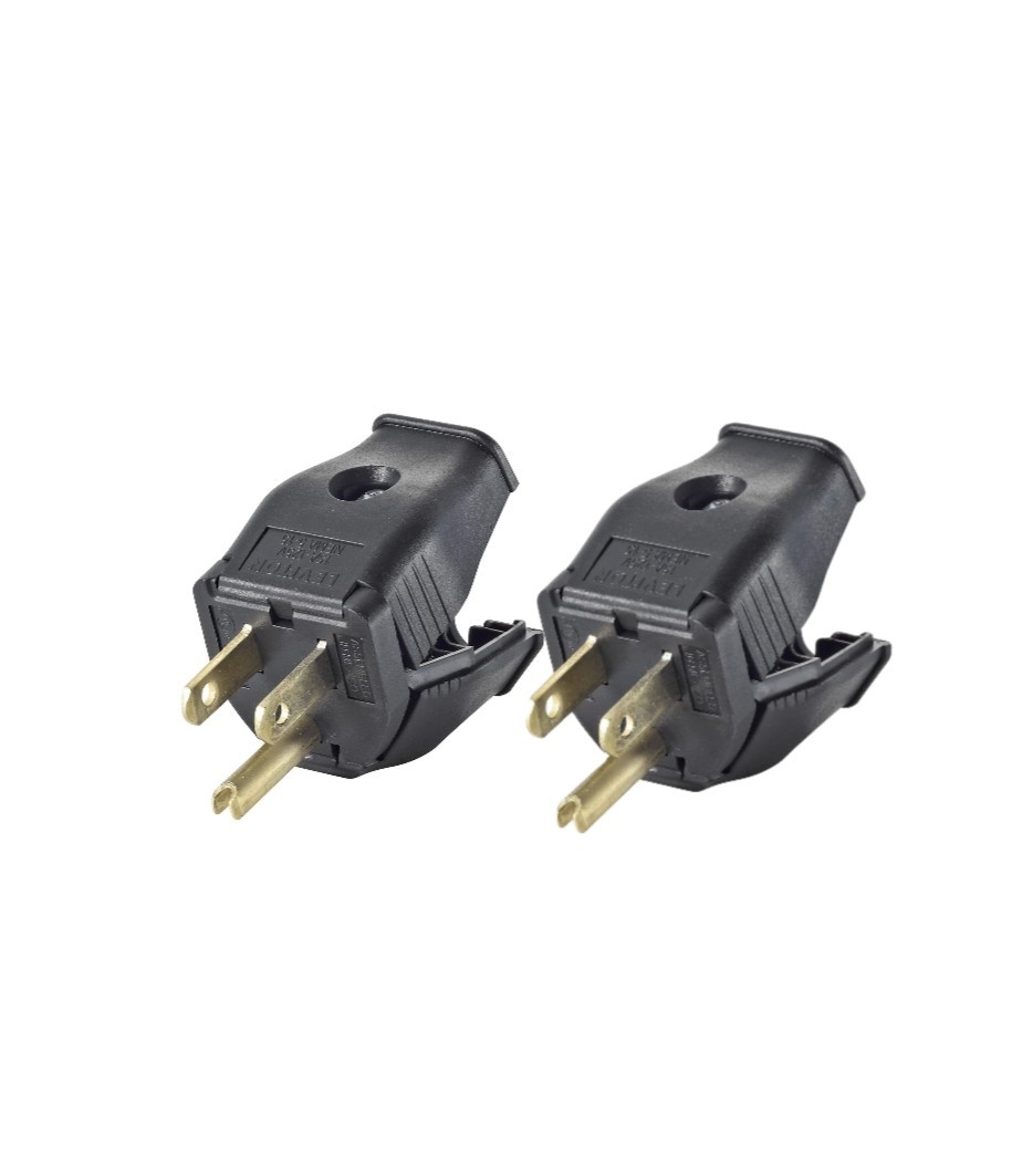 Leviton 2-Pole 3 Wire Grounding Plug 3W101-E NEMA 5-15P Clamptite Black – 2 Pcs