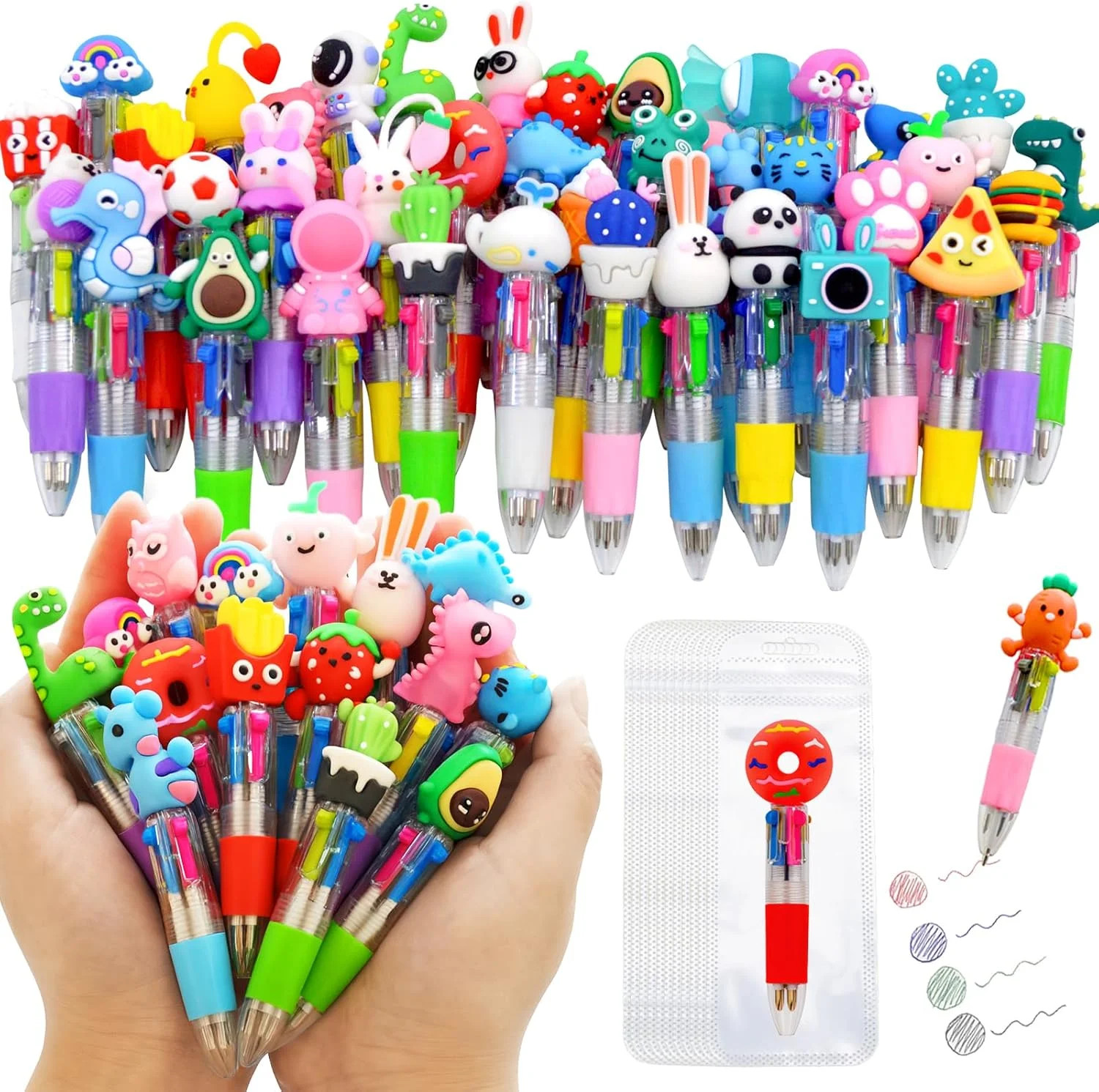 100 PCS Multicolor Pen Set – 50 Cute Pens Bulk with 50 Pen Bags, Fun Pens
