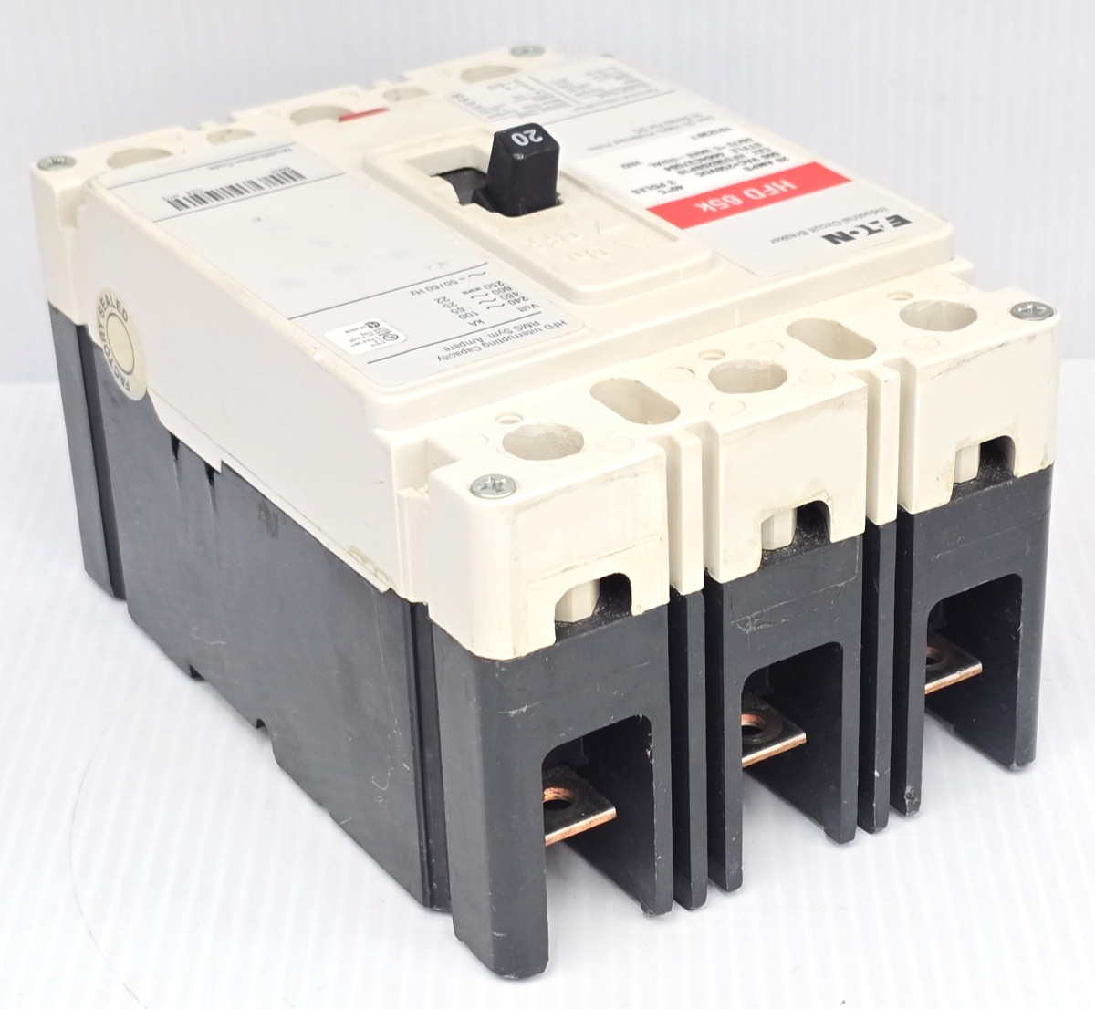 Eaton 20 Amp Industrial Circuit Breaker 600 VAC 3 Pole 100 kA HFD3020BP10