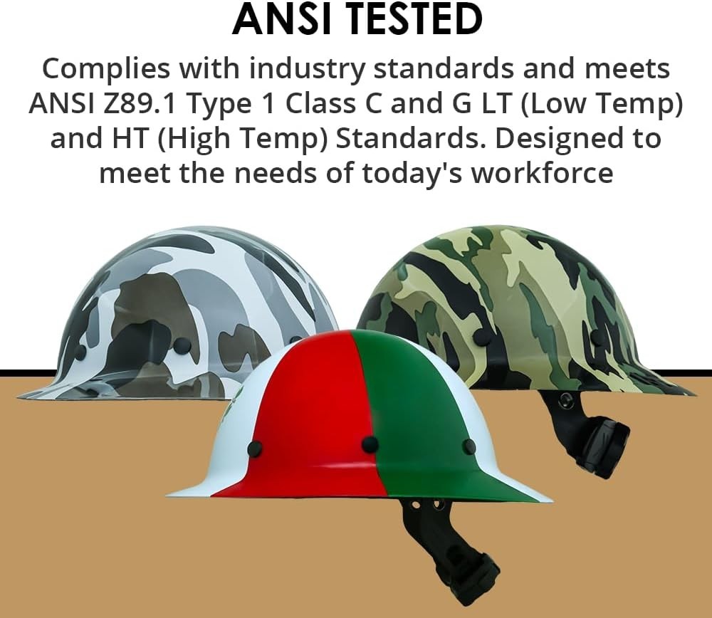 AFP Fiber Full Brim Hard Hat & 6 Point Ratchet Suspension Includes FREE WOLF Cap