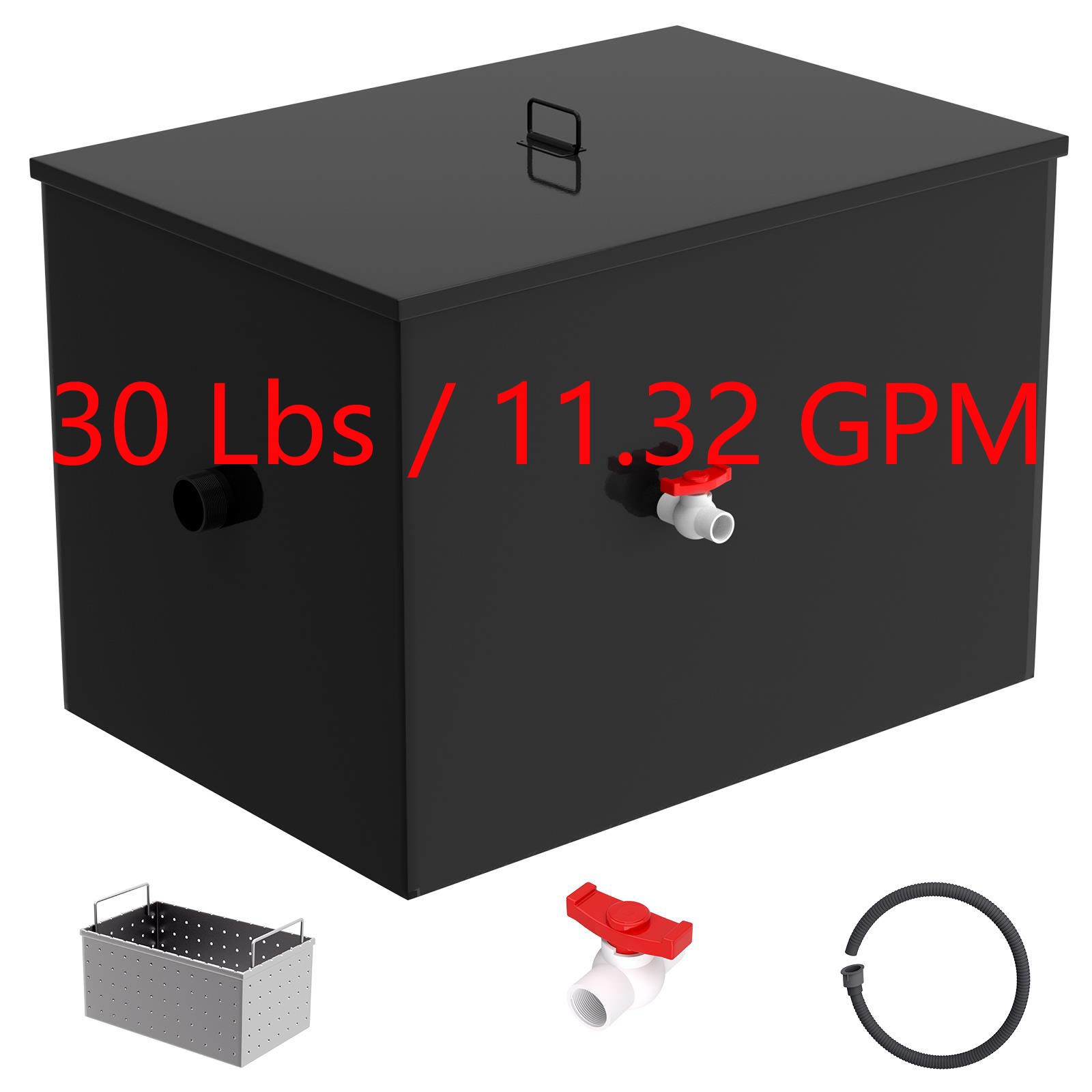 30LB Commercial Under Sink Grease Trap, 11.32 GPM, w/ Removable Mesh Filter