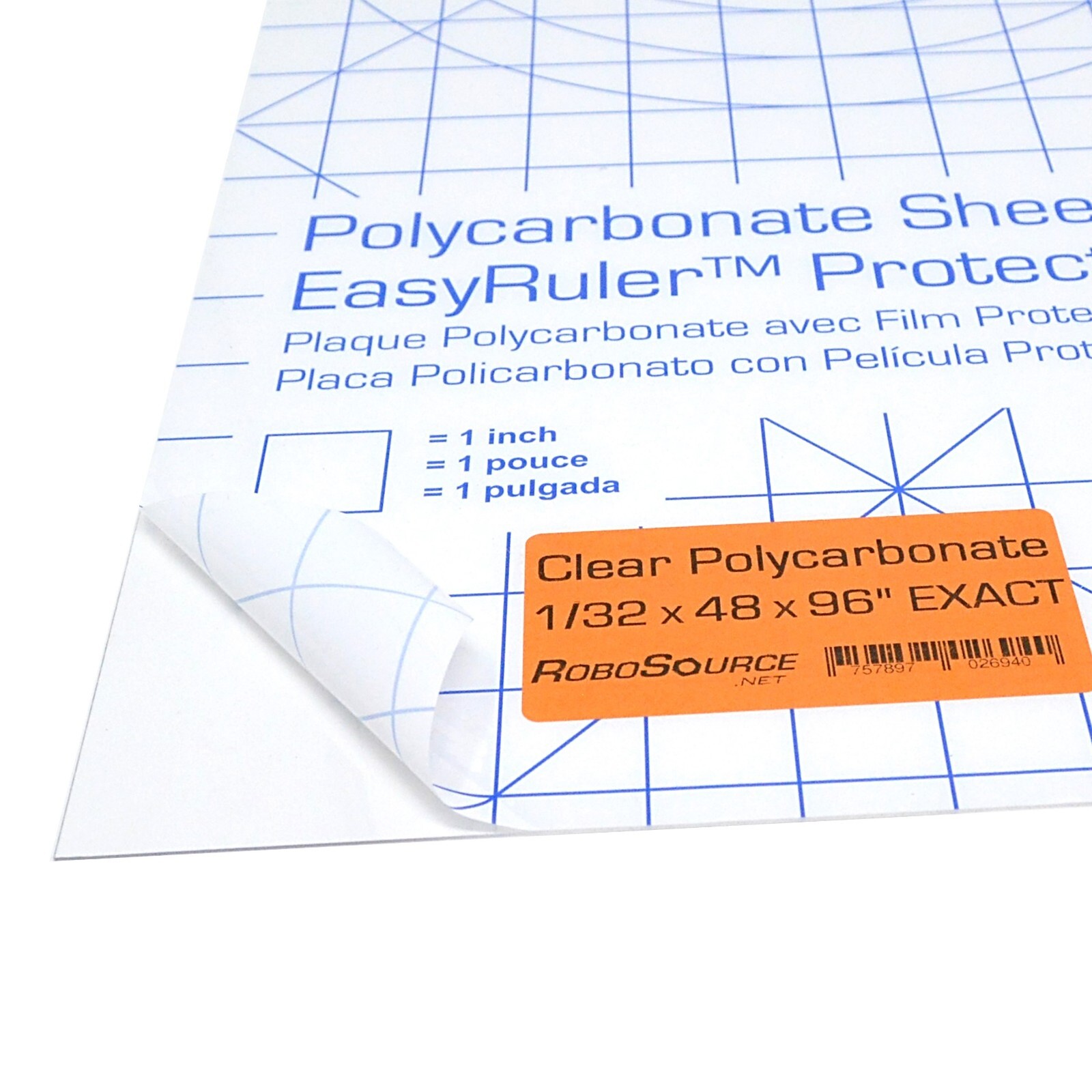 Polycarbonate Plastic Sheet 48″ X 96″ X 0.030″ (1/32″) Exact with EasyRuler Film