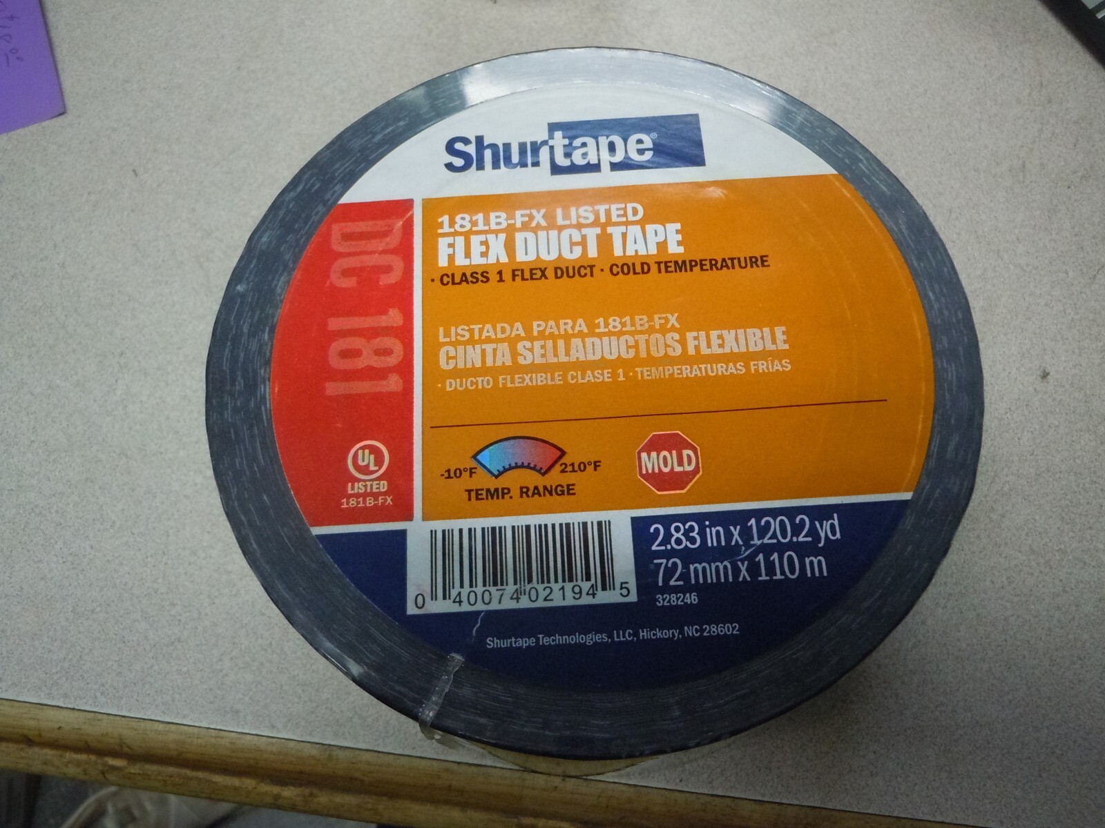 Shurtape 106634 DC 181 3″ Flex Duct Film Tape, Black Printed, 72mm x 110m