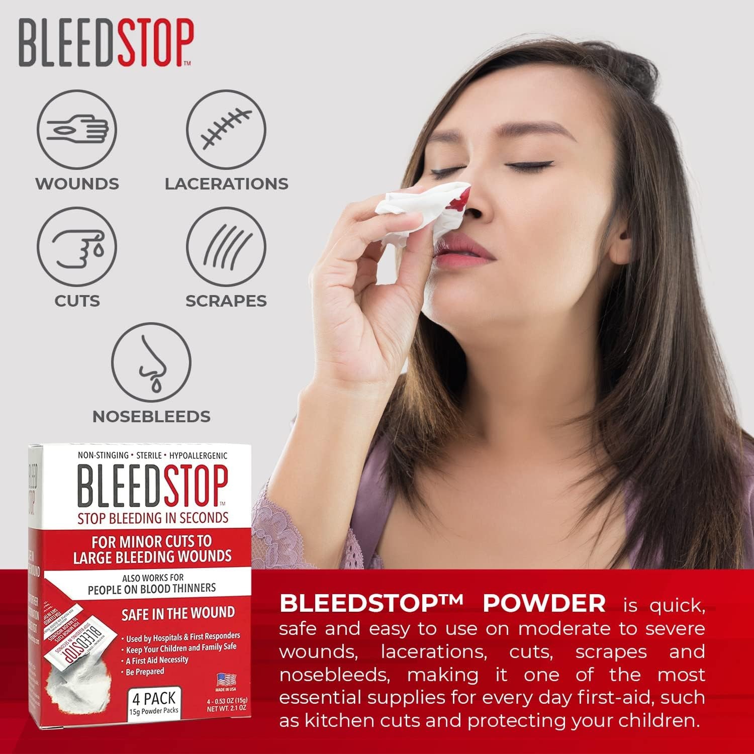 BleedStop™ First Aid Powder for Blood Clotting, Trauma Kit, Thinner…