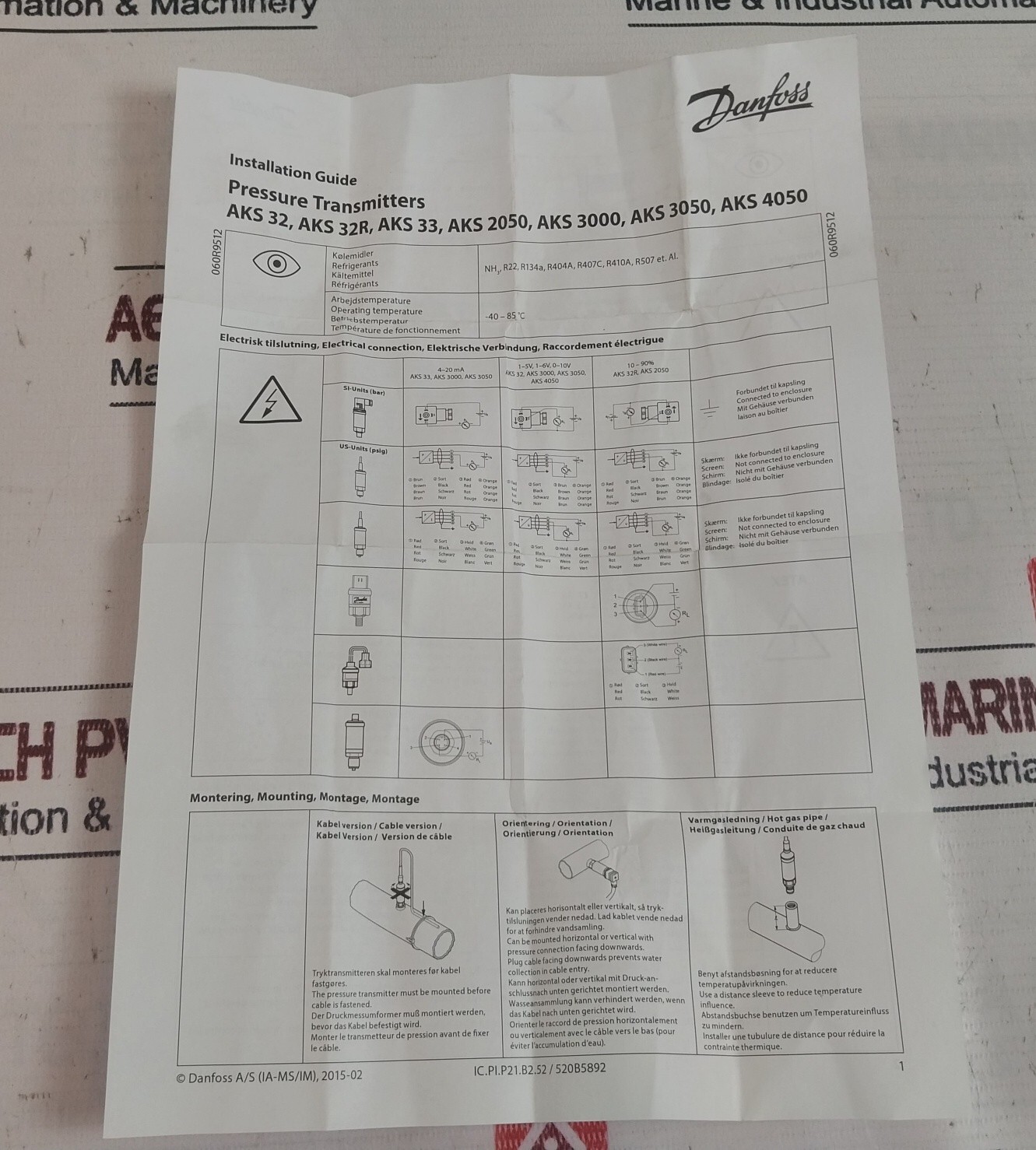 Danfoss 060G2058 Pressure Transmitter -40 -85°C