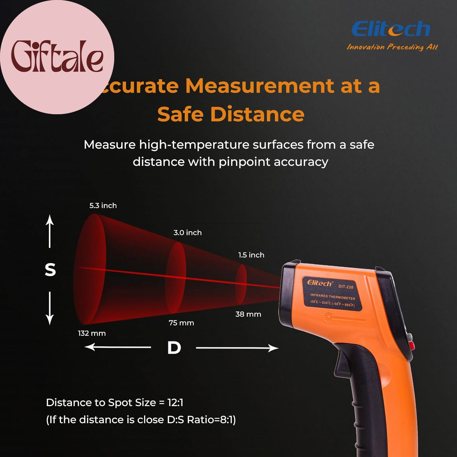 Laser Temperature Gun, Non-Contact Digital Infrared Thermometer, Adjustable Emis