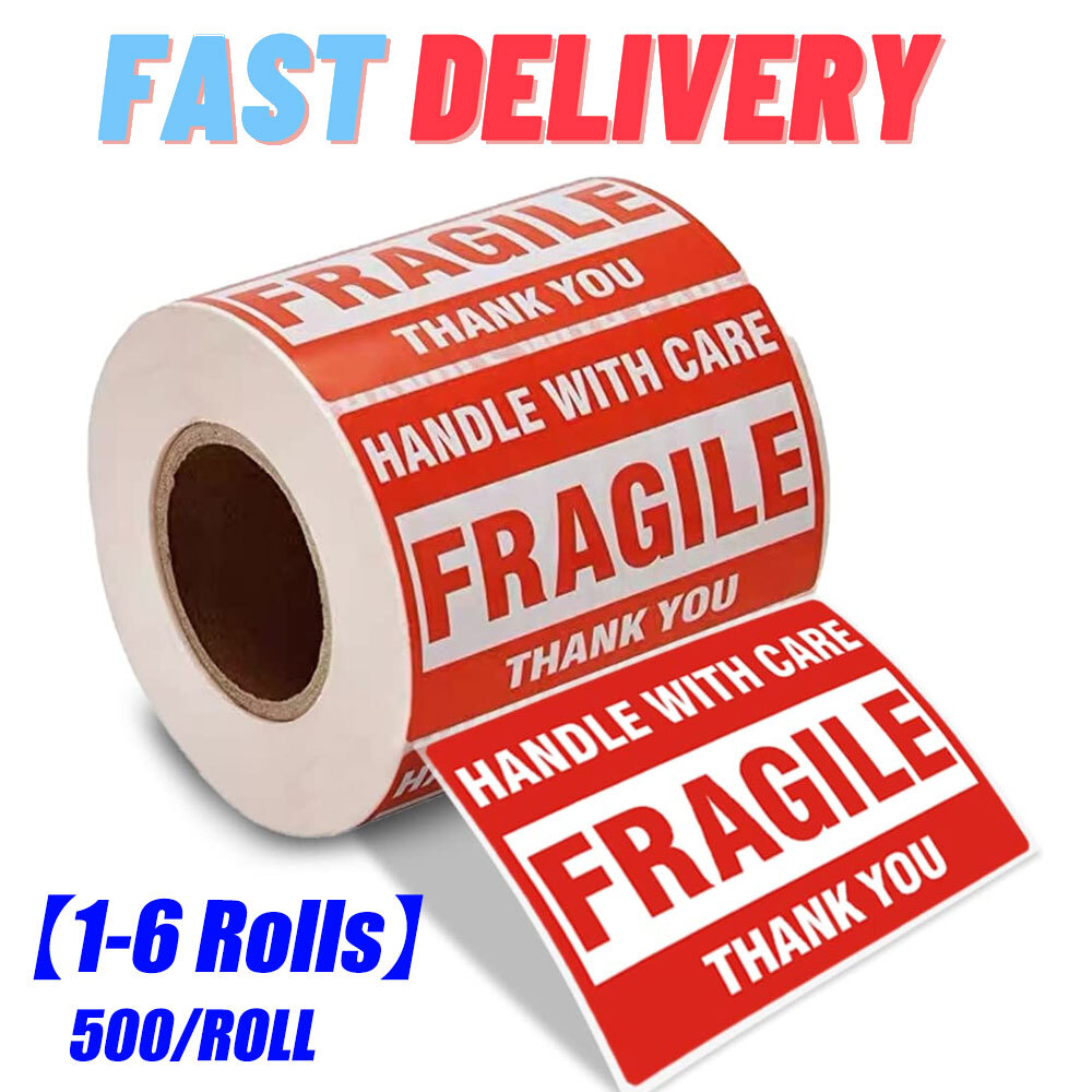 10000 Fragile Stickers 2×3 Handle with Care Thank You Mail Labels 500/Roll