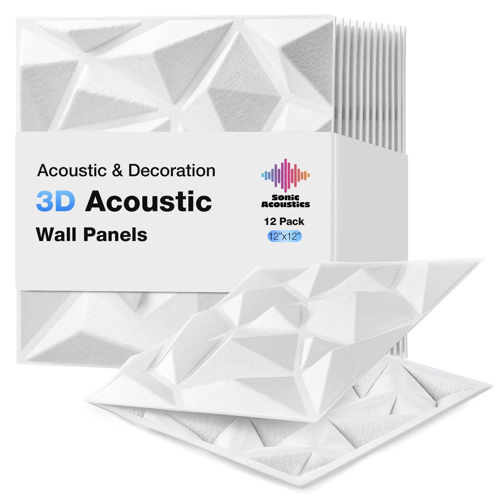 Acoustic 3D Wall Panels, 12 Pack Square Sound Proof Panels for Interior Wall …