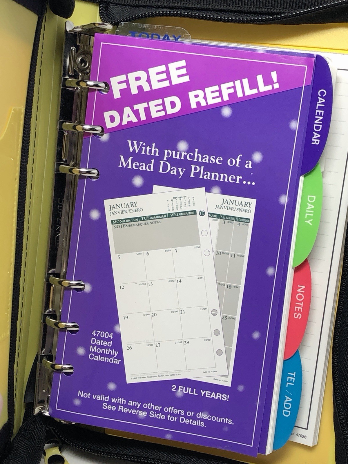 Vintage Mead Brights 6-Ring Compact Zipper Day Planner Binder NEON YELLOW Y2K