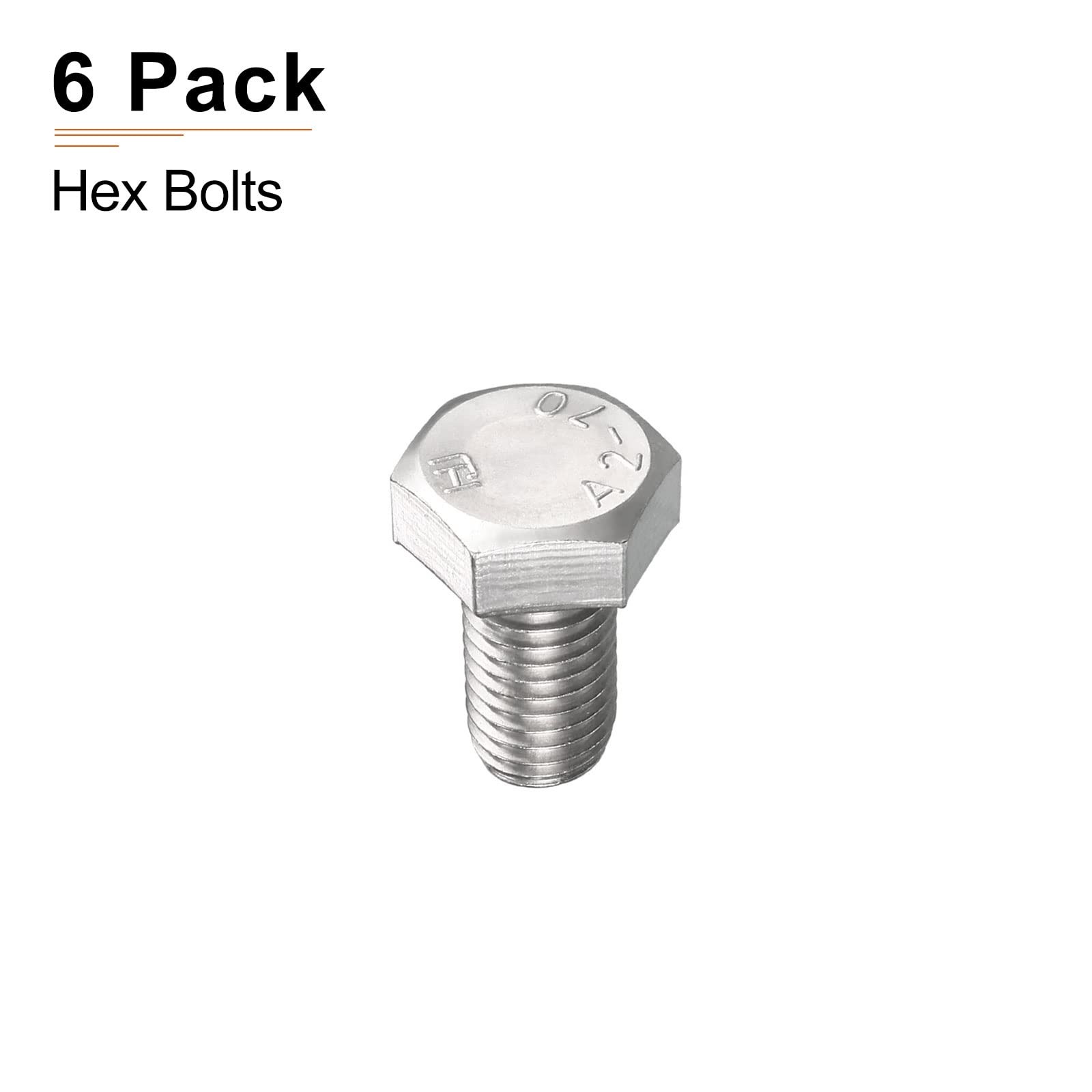 6 PCS M14x25mm DxH 304 Stainless Steel Hex Bolts Machine Tool Head Screws